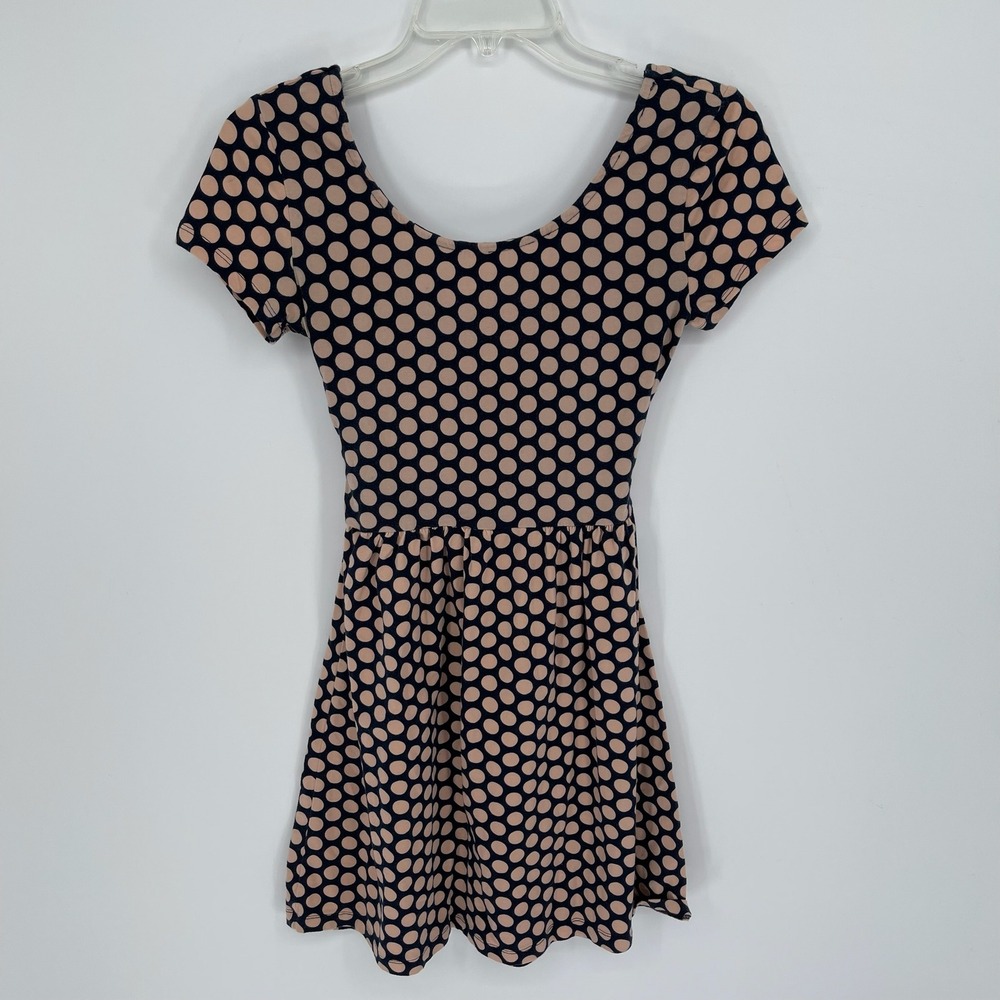 Forever 21 Women's Navy Pink Polka Dot Cutout Back Fit & Flare Mini Dress Size S